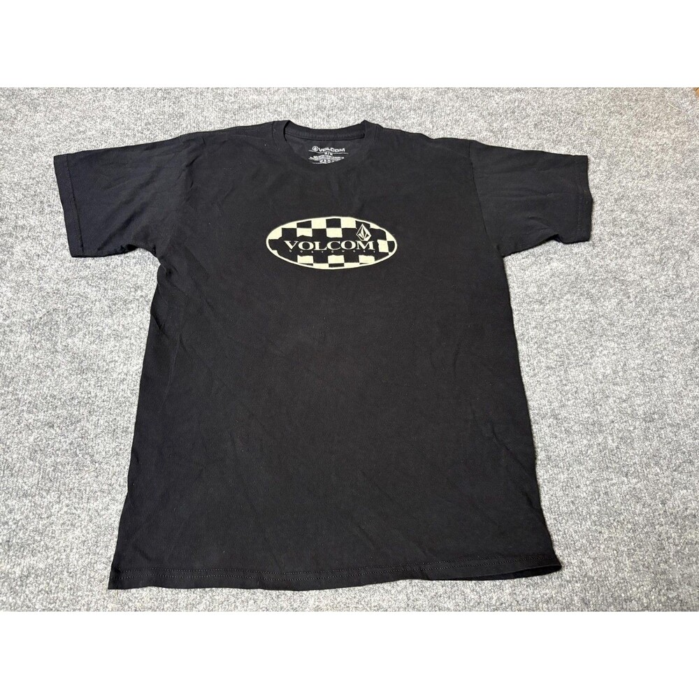 Volcom Shirt Mens M Black Crew Neck Cotton Graphic Boardwear Logo Tee Tagless